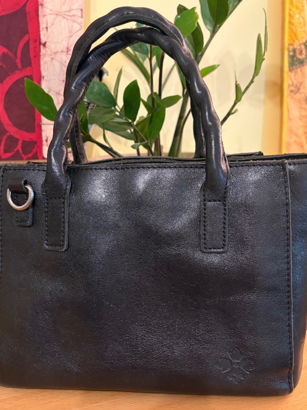 Patricia Nash Heritage Angela Black Leather Twilled Handle Tote Bag Purse GUC
